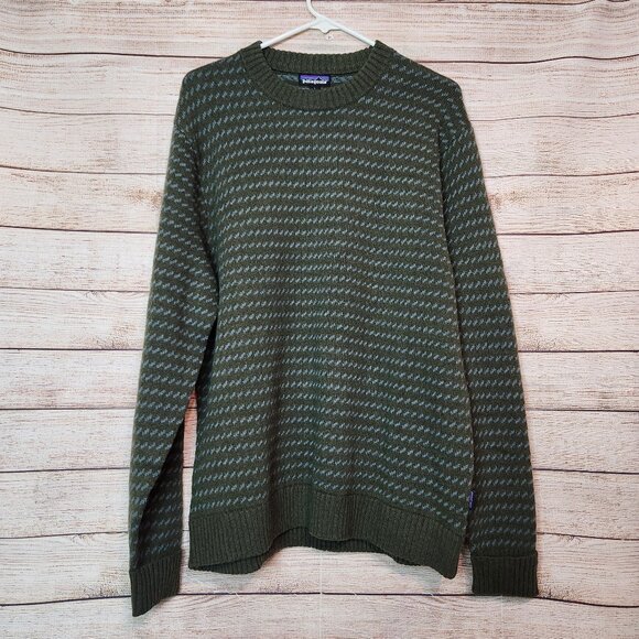 NWT Patagonia Recycled Wool Sweater Fisherman Stitch Pine Needle Green Men's L - Picture 1 of 16